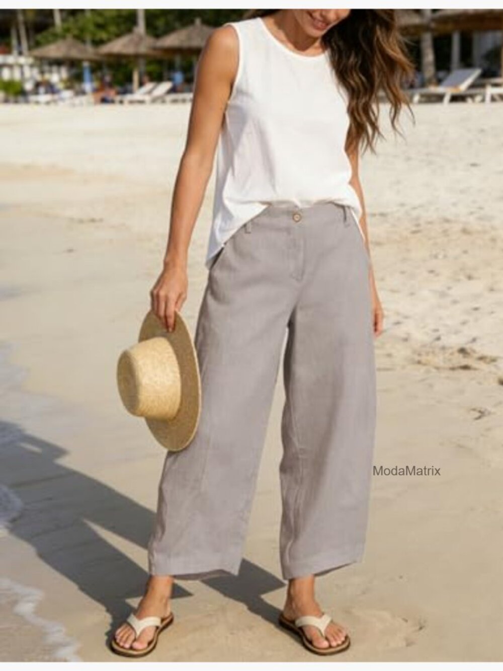 Wide Leg Linen-Blend Pants in Taupe by - Picture 6 of 7